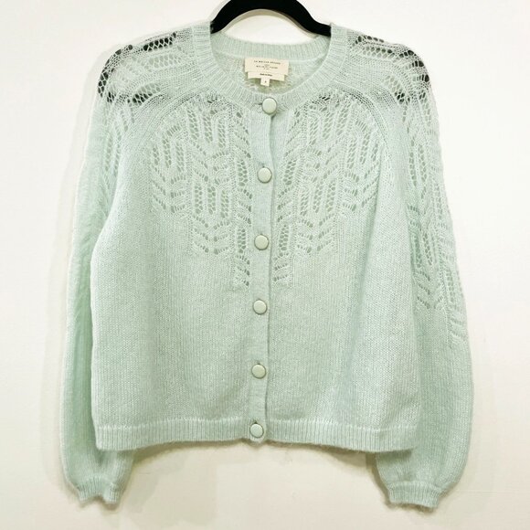 Sezane Sweaters - EUC Sezane Tonio Mohair Wool Fancy Knit Cardigan Seafoam Small